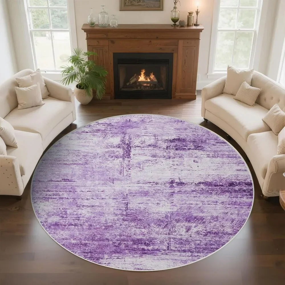 Round 6ft Abstract Purple Area Rug Modern Washable Circle Non-Slip Floor Mat New